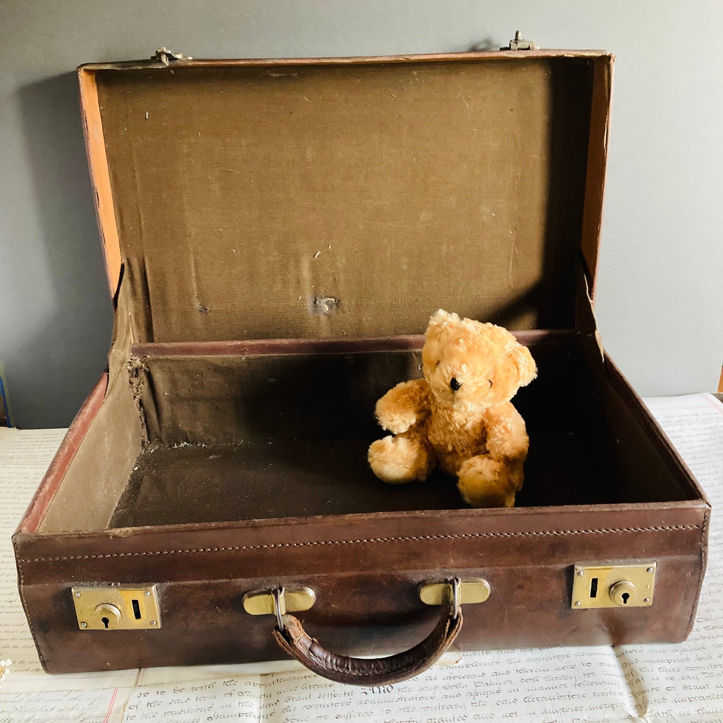 Vintage Brown Leather Suitcase