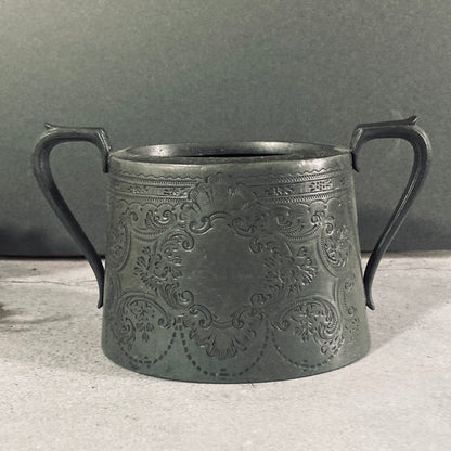Antique English Pewter Engraved Sugar Bowls