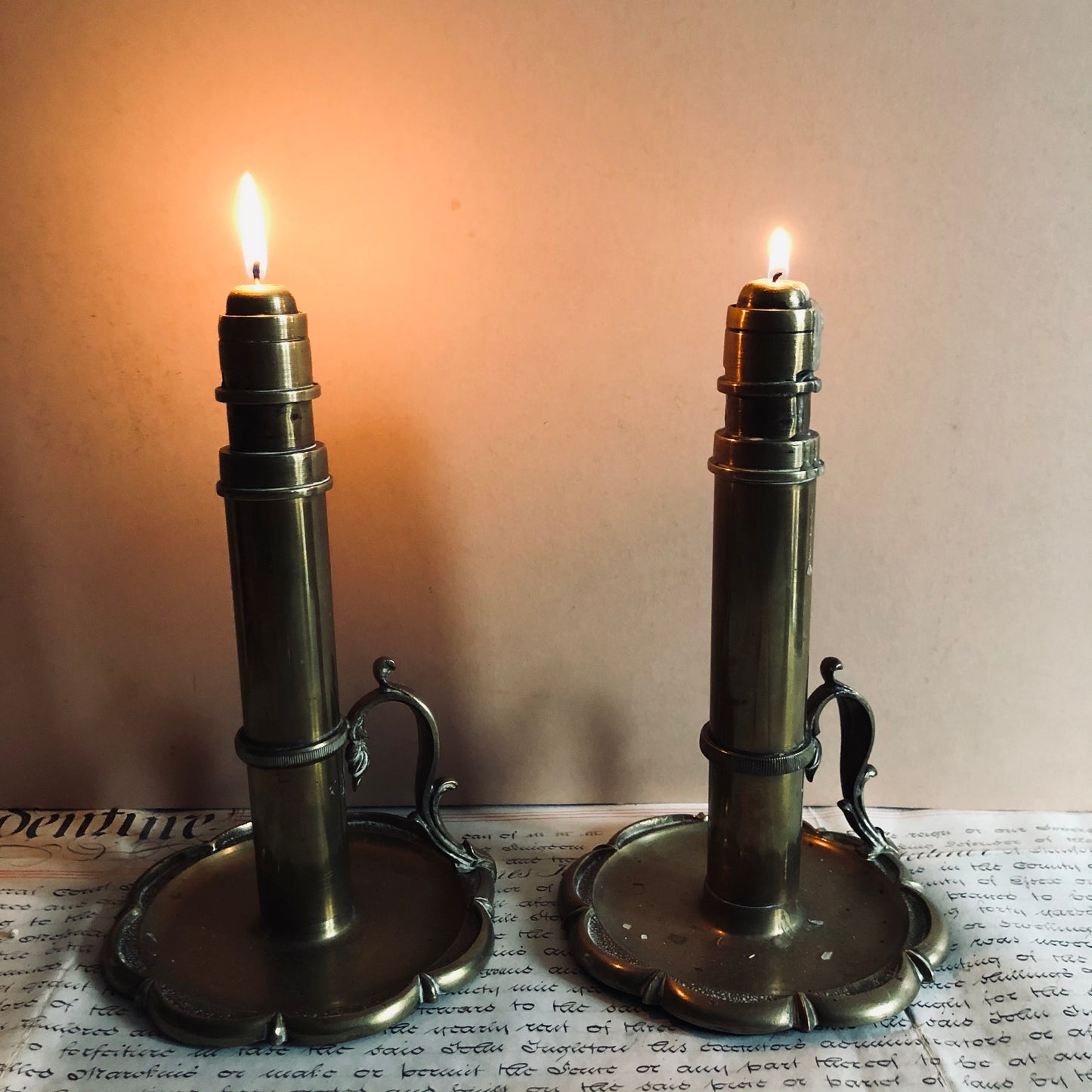 Antique Brass Spring Loaded Candlesticks