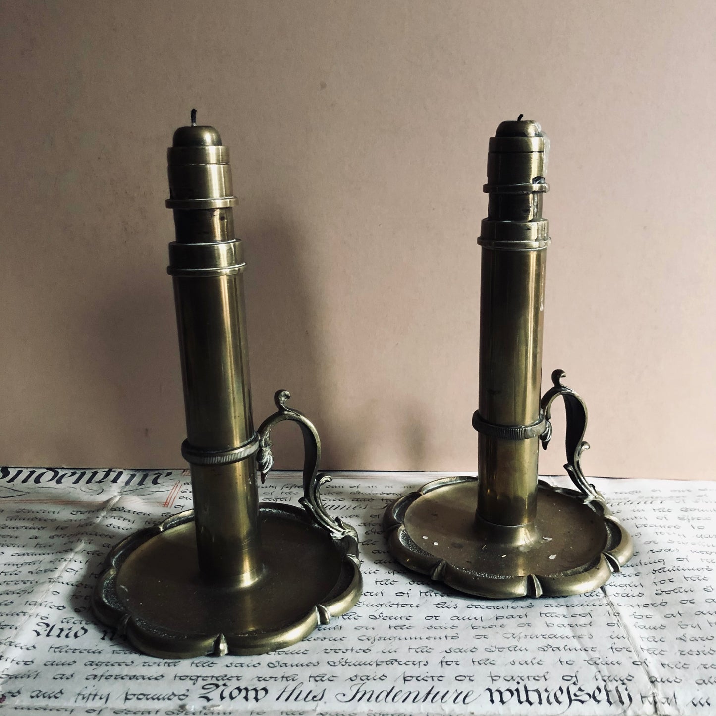 Antique Brass Spring Loaded Candlesticks