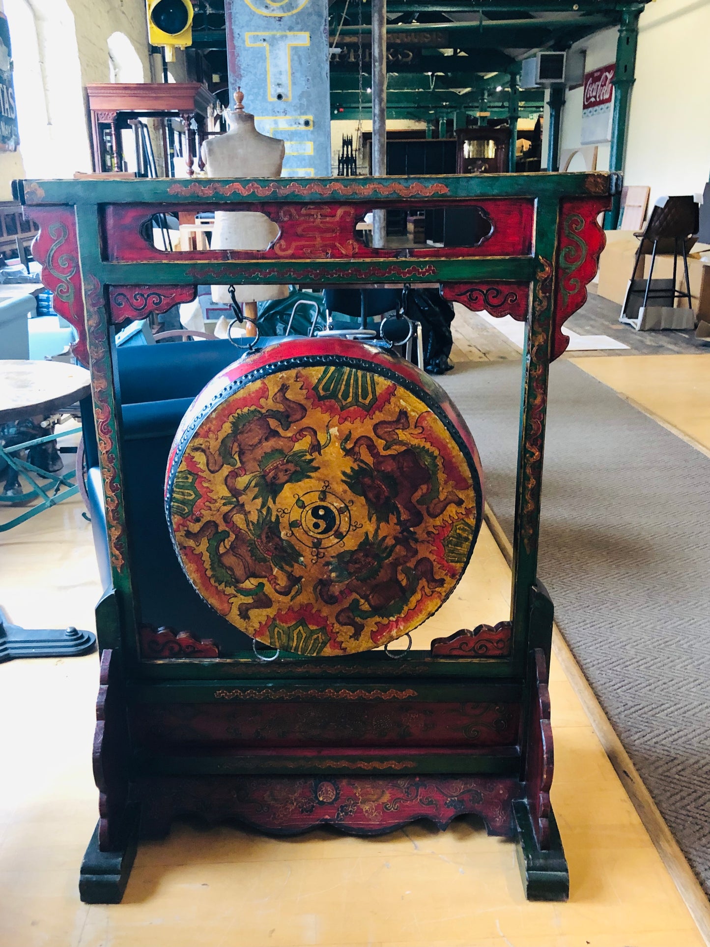 Vintage Tibetan Prayer Drum On A Stand