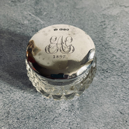 Antique Silver Topped Jar | Vanity Bottle Birmingham 1886