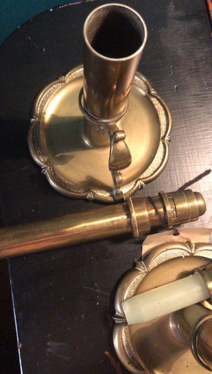 Antique Brass Spring Loaded Candlesticks