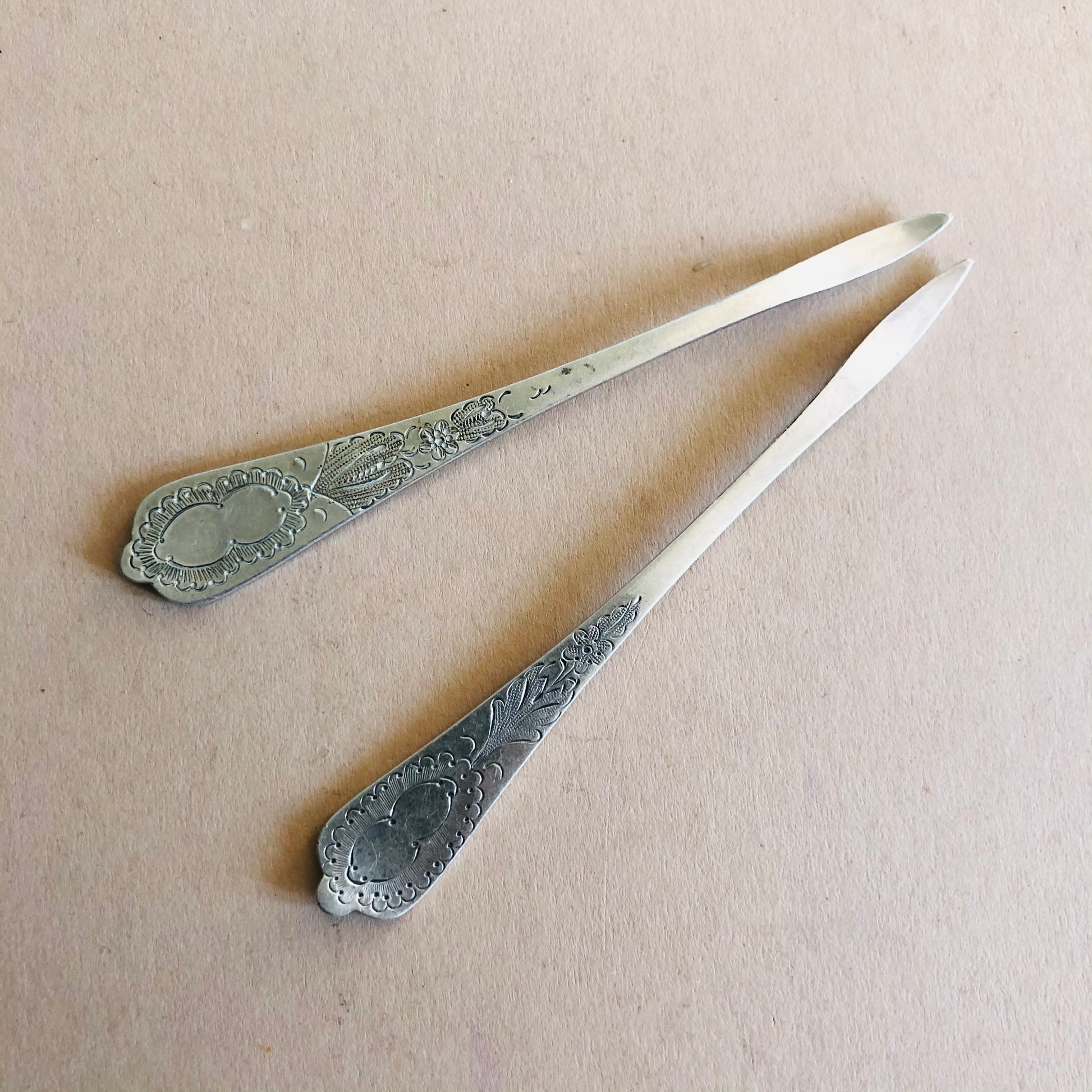 Unusual Antique Silver Engraved Nut Picks. William Hutton and Sons
