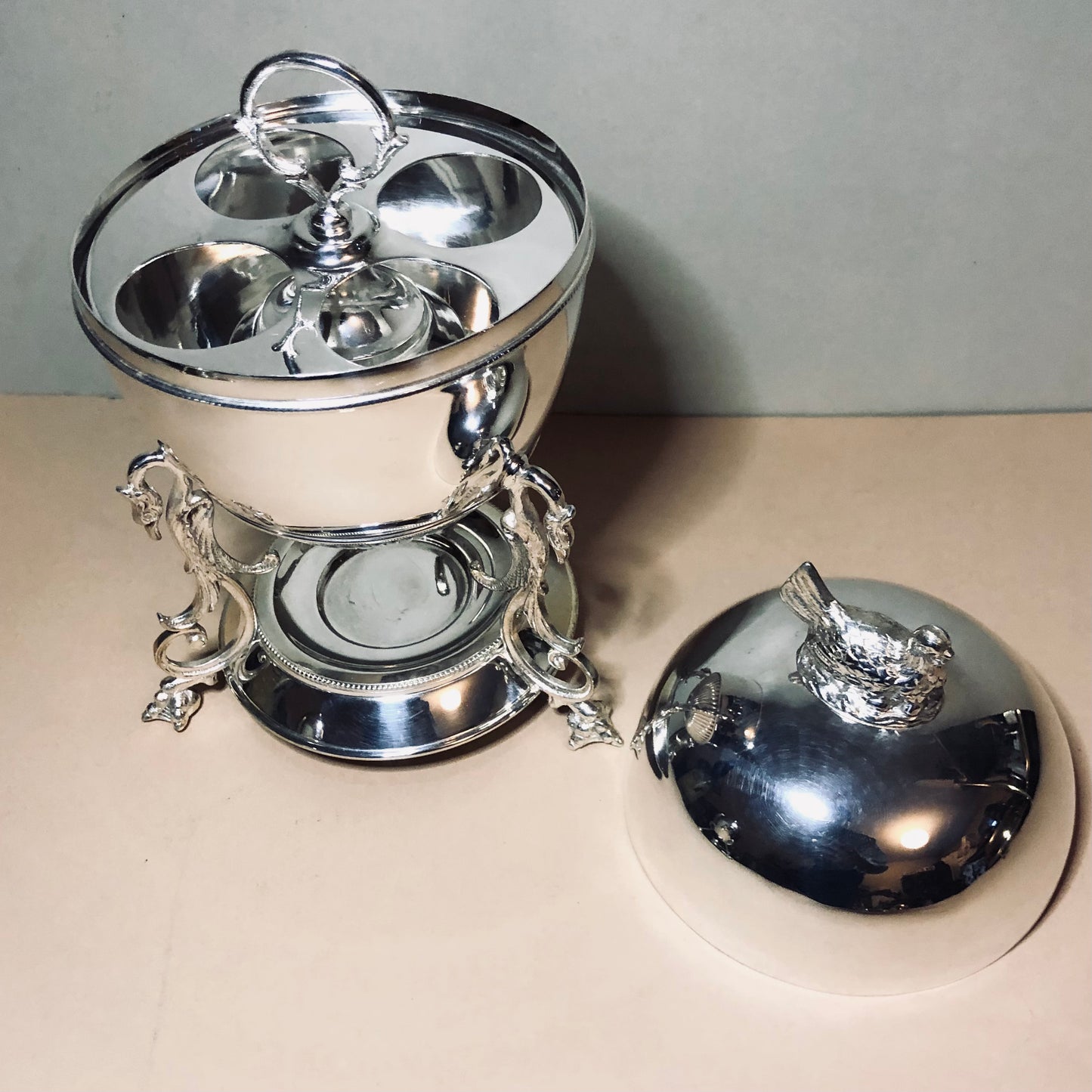 The Groom Heidi - Victorian Silver Egg Coddler with Hen Finial