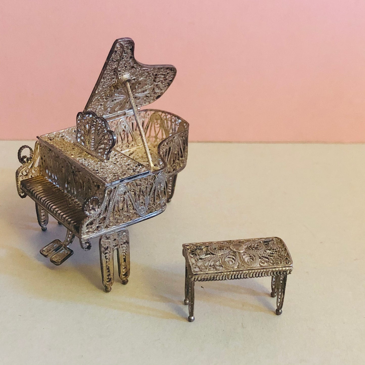 Antique Silver Miniature Filigree Set |  Rare Dolls House Furniture