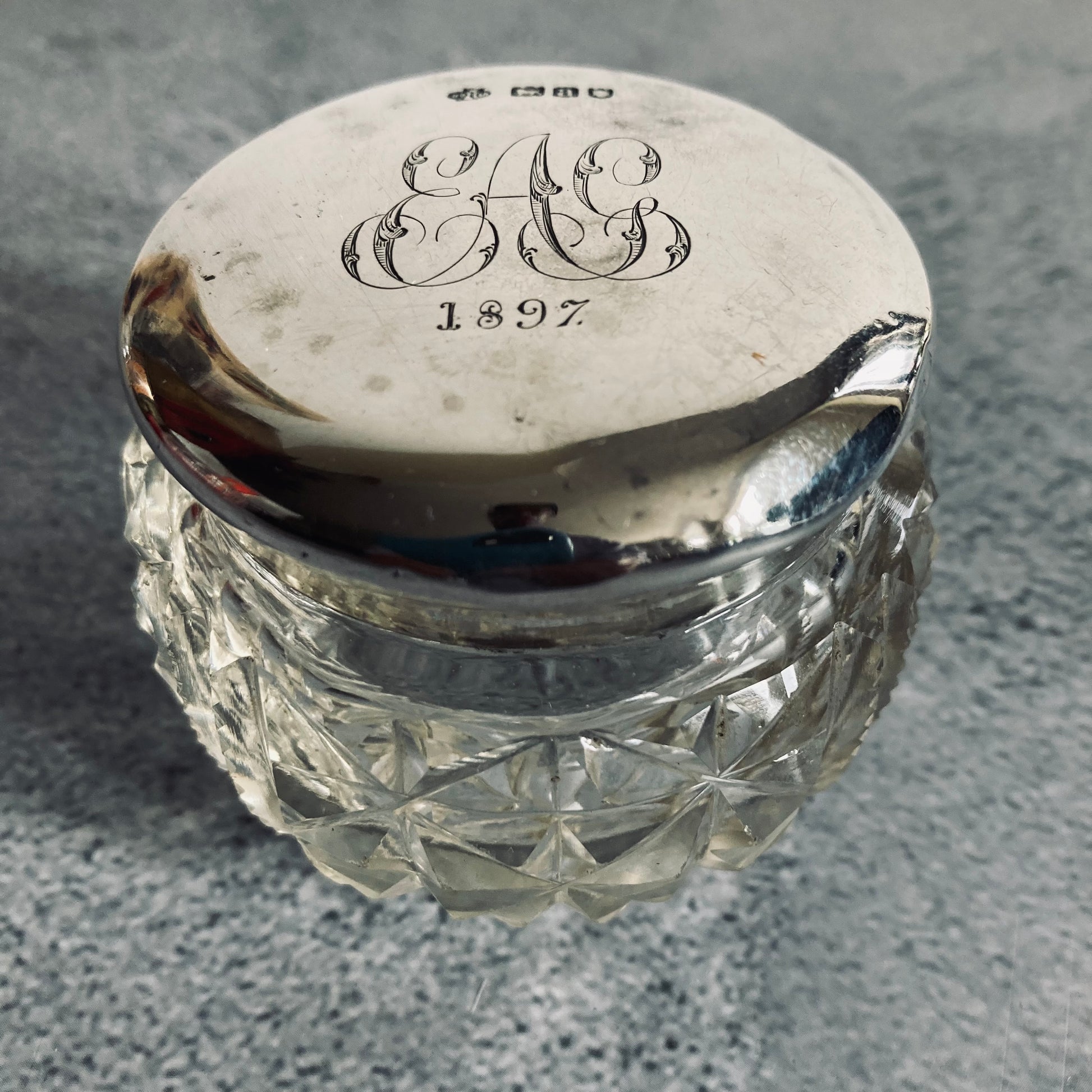 Antique Silver Topped Jar | Vanity Bottle Birmingham 1886