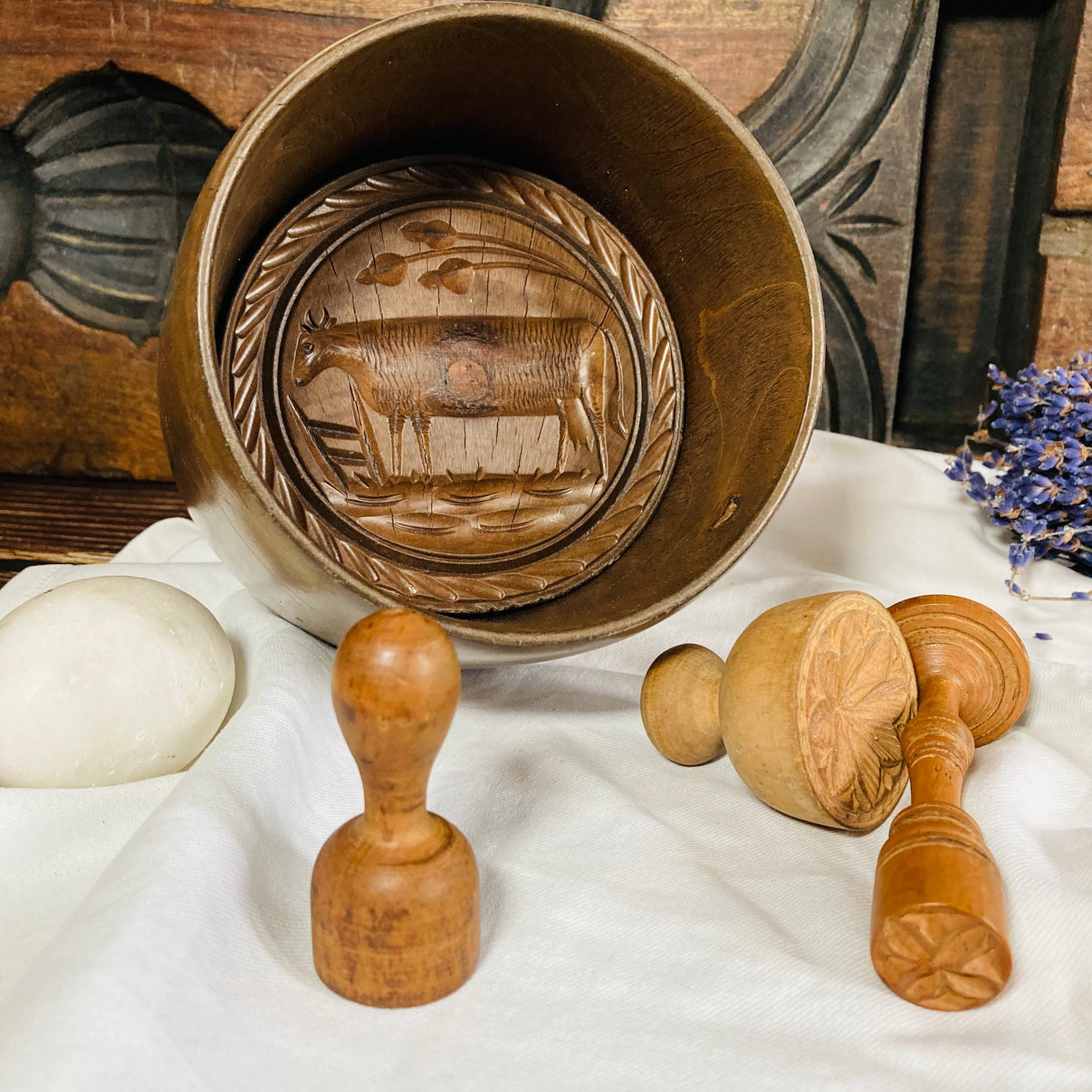 Antique Treen Large Wooden Butter Stamp The Urban Vintage Affair