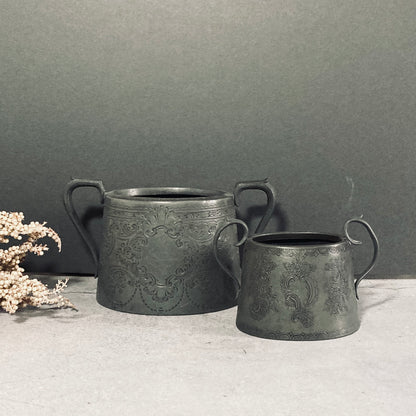 Antique English Pewter Engraved Sugar Bowls