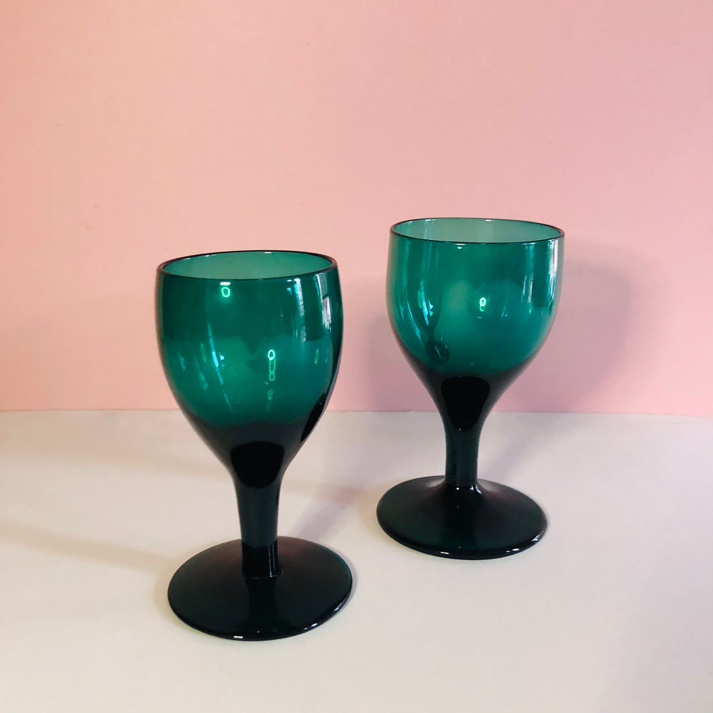 Antique Handblown Turquoise Green Wine | Liquor Glasses
