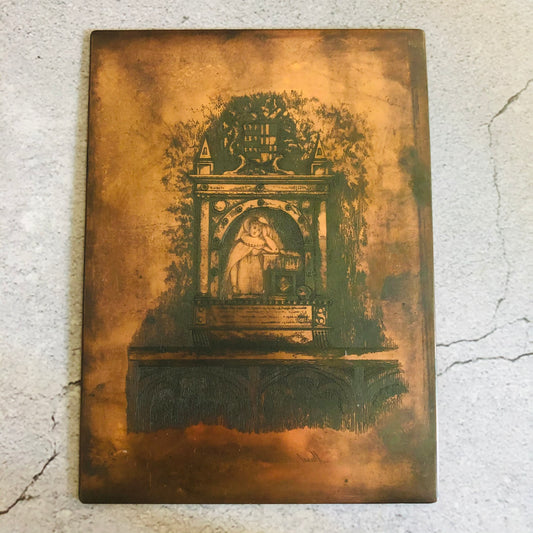 Antique Etched Copper Printing Plate Of Monument to Anne Wylde