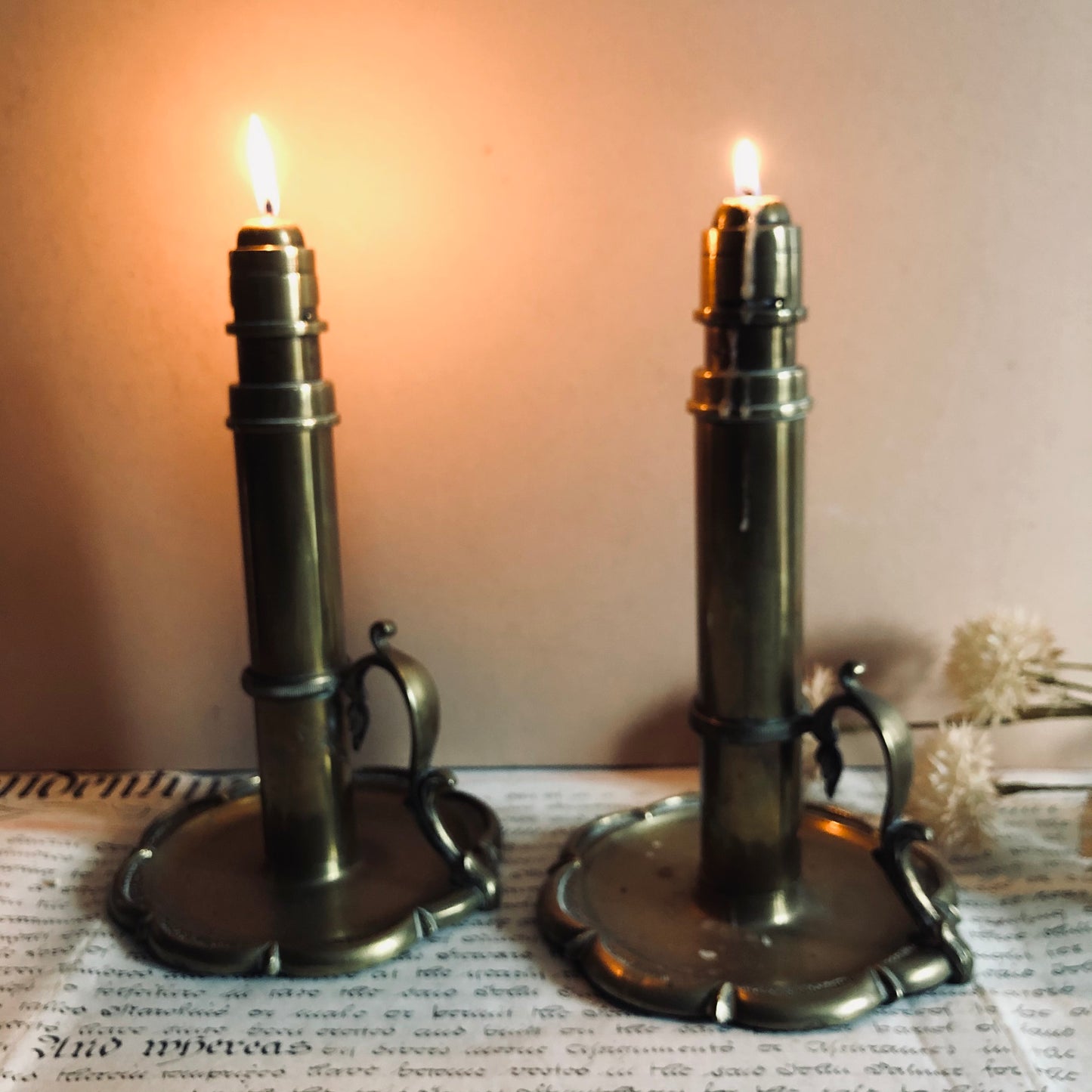 Antique Brass Spring Loaded Candlesticks