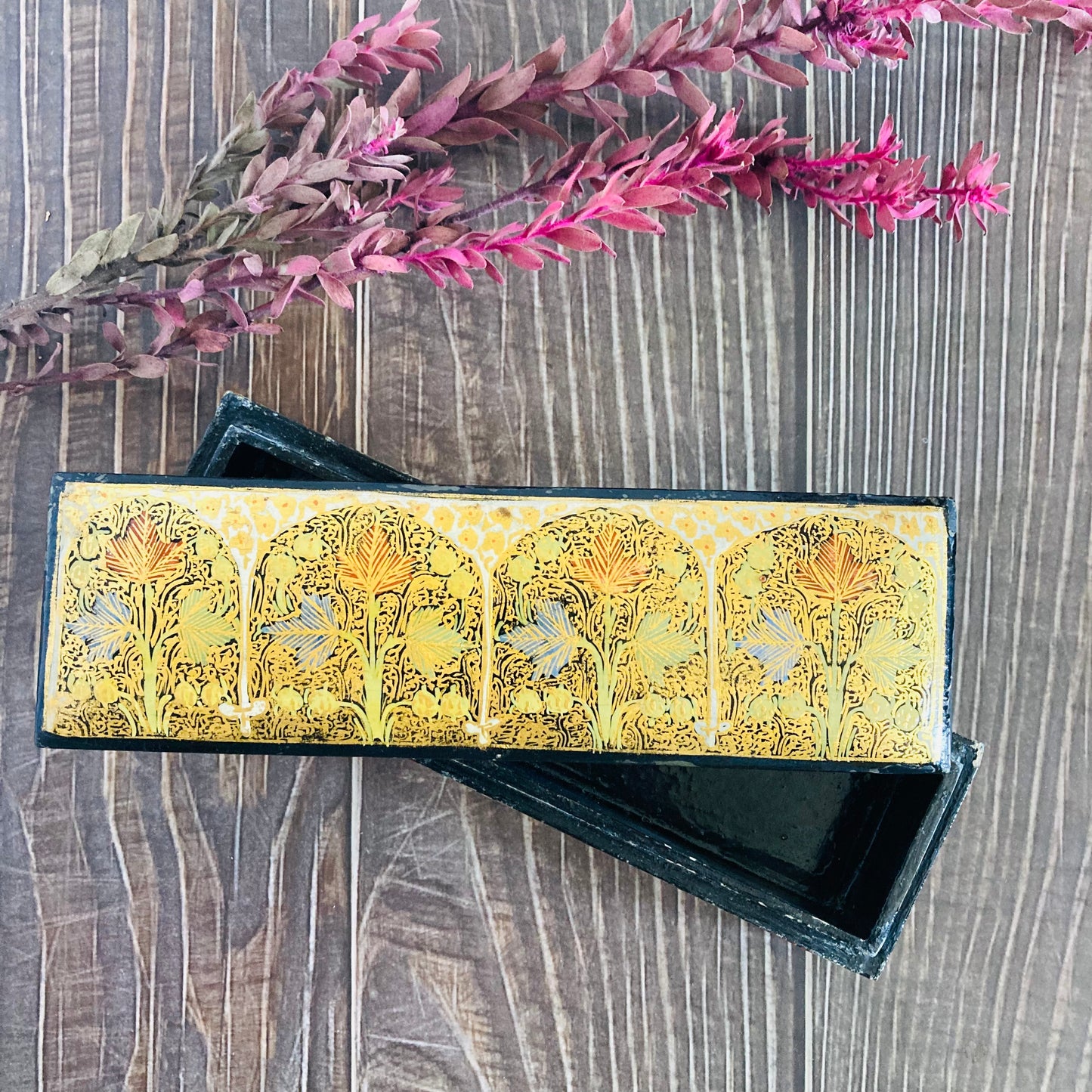 Vintage Paper Mache Kashmir Long Box | Pencil Case