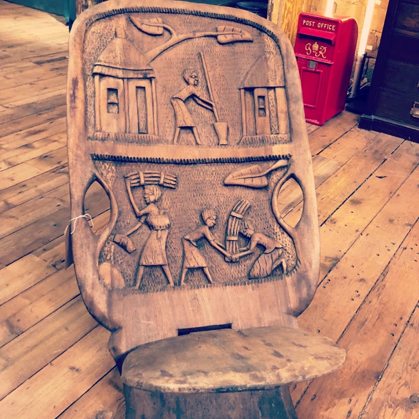 Antique African Birthing Chair / Hand Carved Wood Birthing Labor Chair