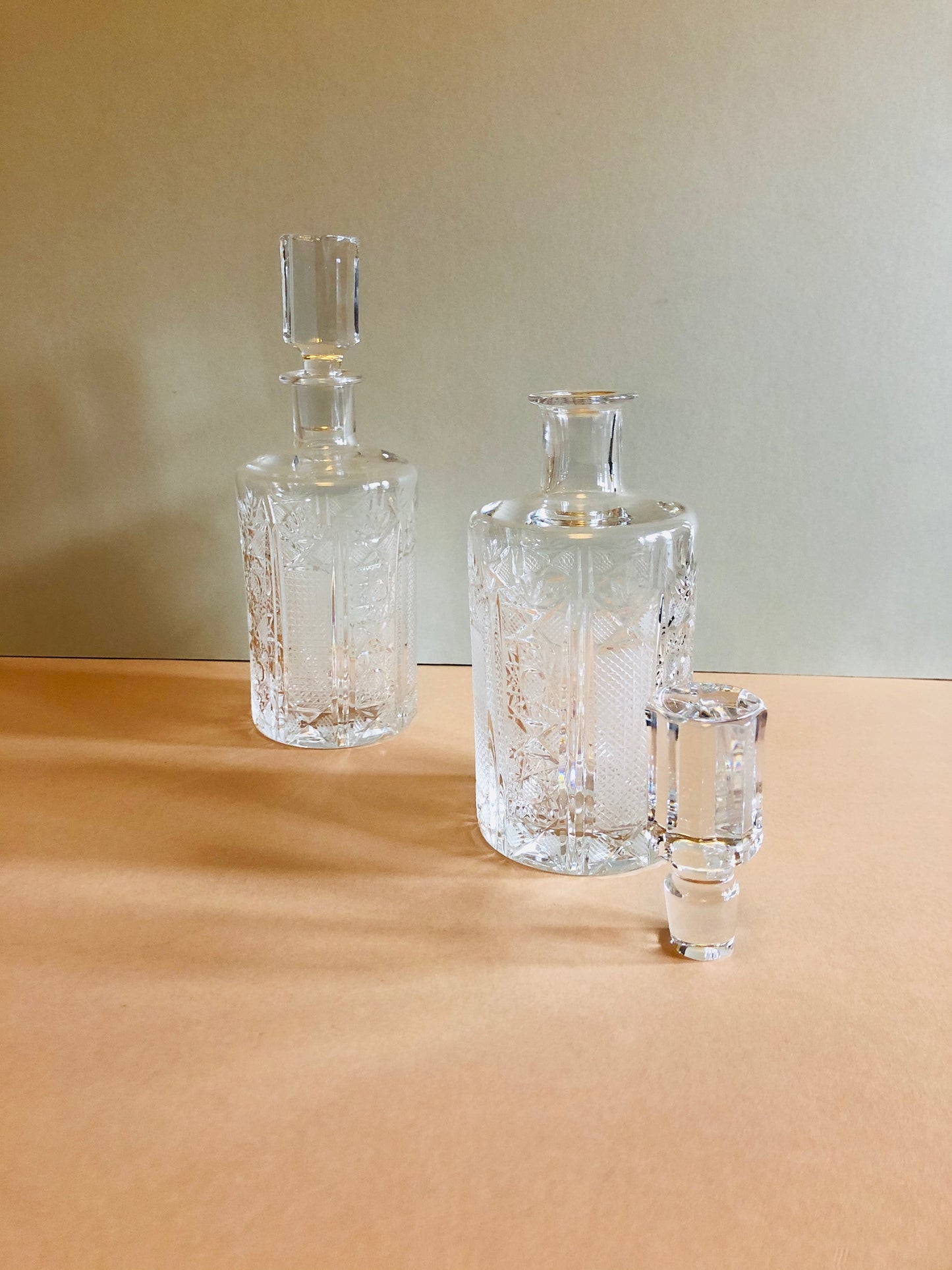 The Artist Charlotte - Pair of Vintage Crystal Cut Decanters