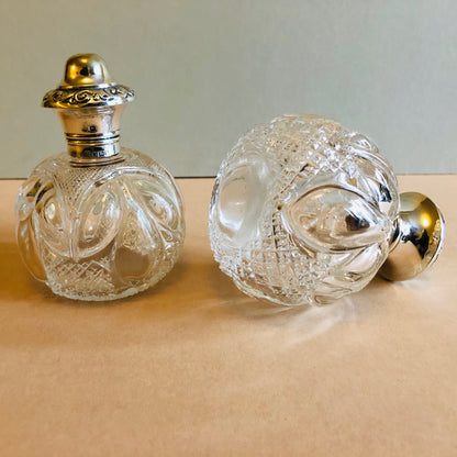 Antique Pair Of Silver Topped Scent Bottles 