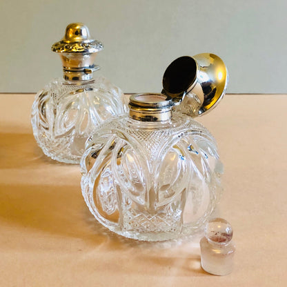 Antique Pair Of Silver Topped Scent Bottles 