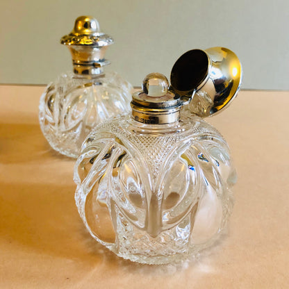 Antique Pair Of Silver Topped Scent Bottles 