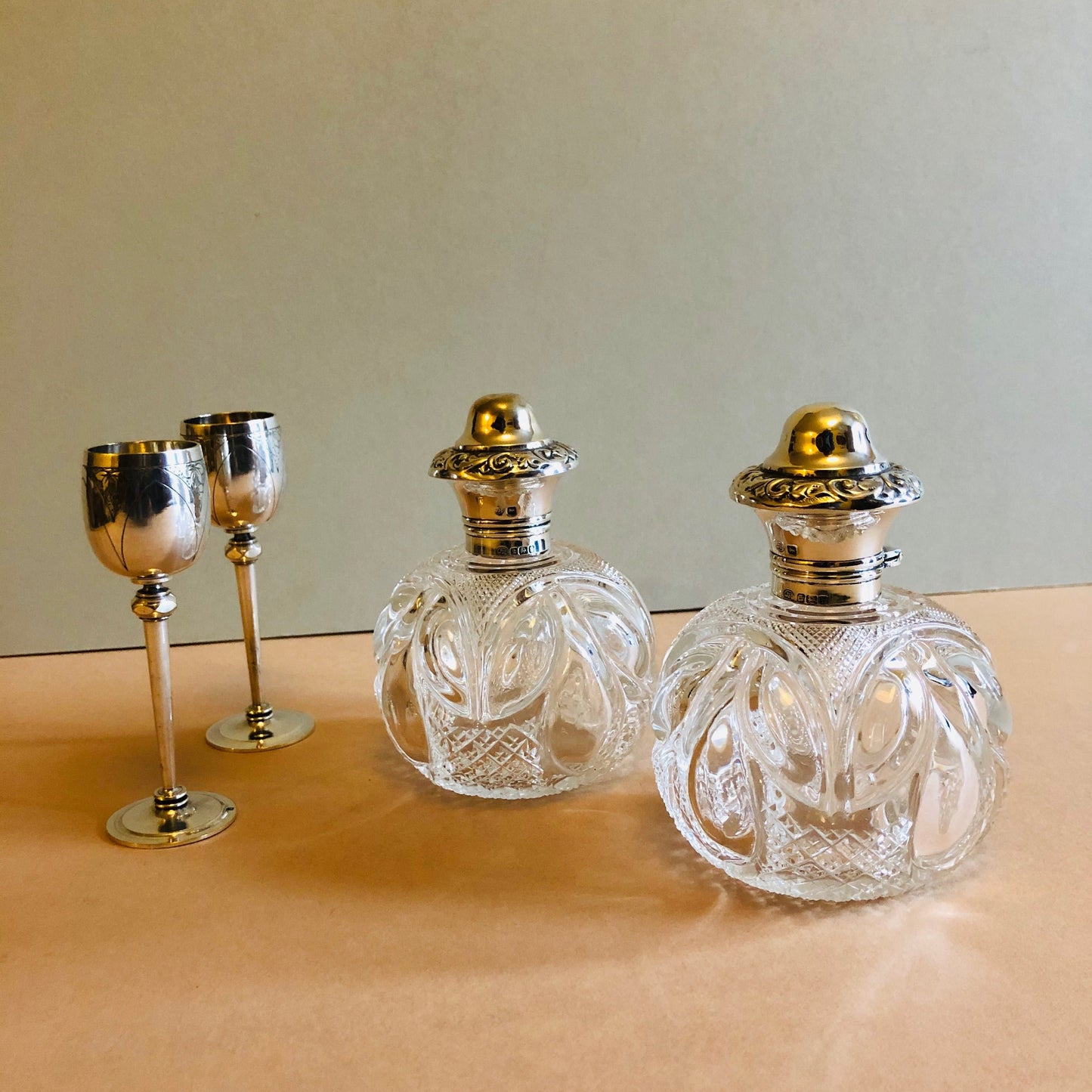 The Artist Peyton - Pair of Antique Silver Topped Perfume Bottles