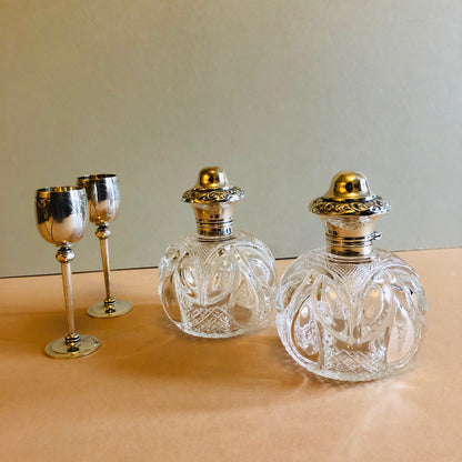 Antique Pair Of Silver Topped Scent Bottles 