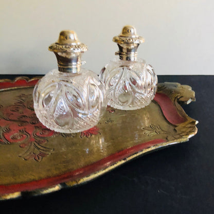 Antique Pair Of Silver Topped Scent Bottles 