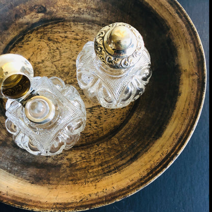 Antique Pair Of Silver Topped Scent Bottles 