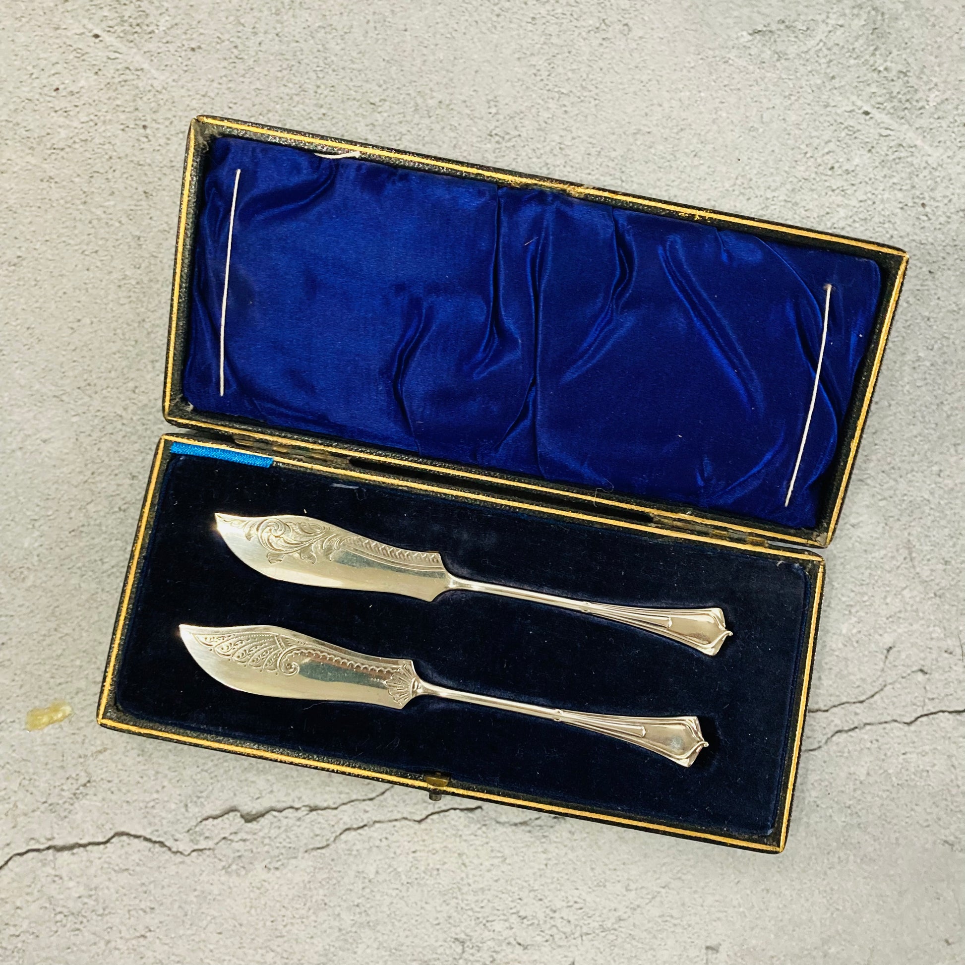 Antique Silver Engraved Miniature Butter Knives