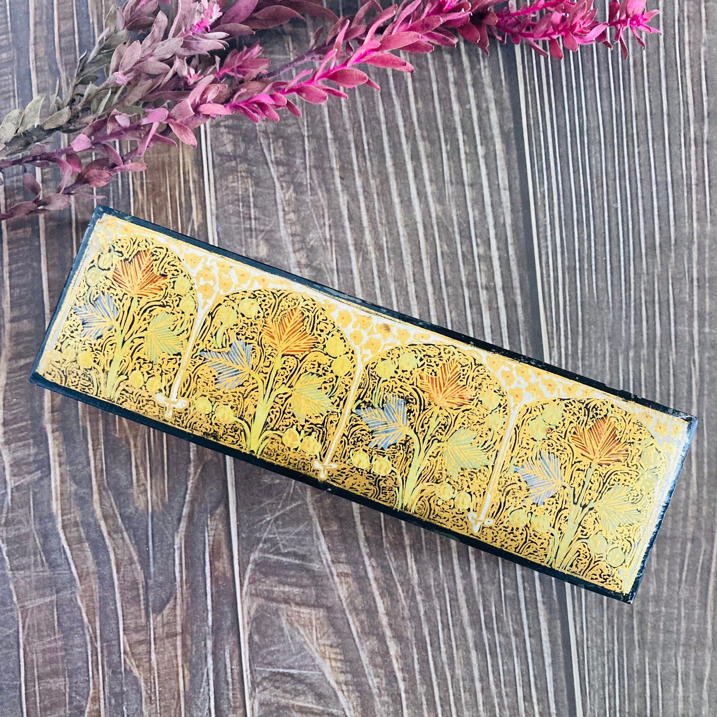 Vintage Paper Mache Kashmir Long Box | Pencil Case