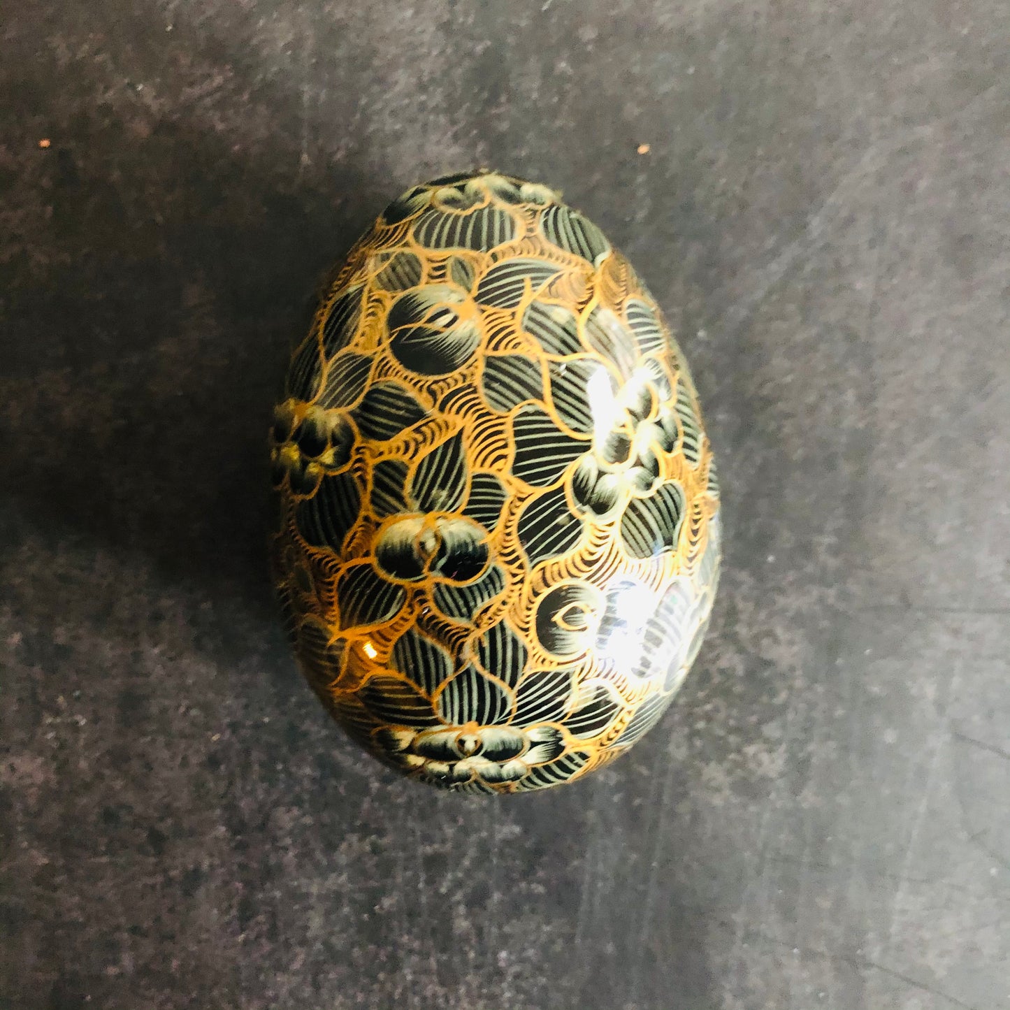 Vintage Paper Mache Kashmir Egg Shape Box