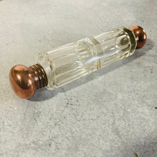Unusual Antique Glass Double Ended Scent Bottle with Copper Lid