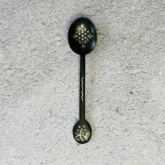 Antique Bonze Coffee Spoon With Silver Inlay