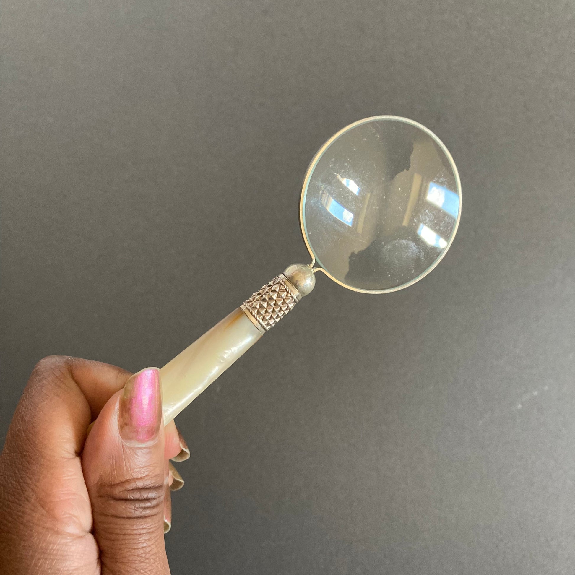 Magnifying Glass with Antique Cutlery Handles | Mother of Pearl & Silver