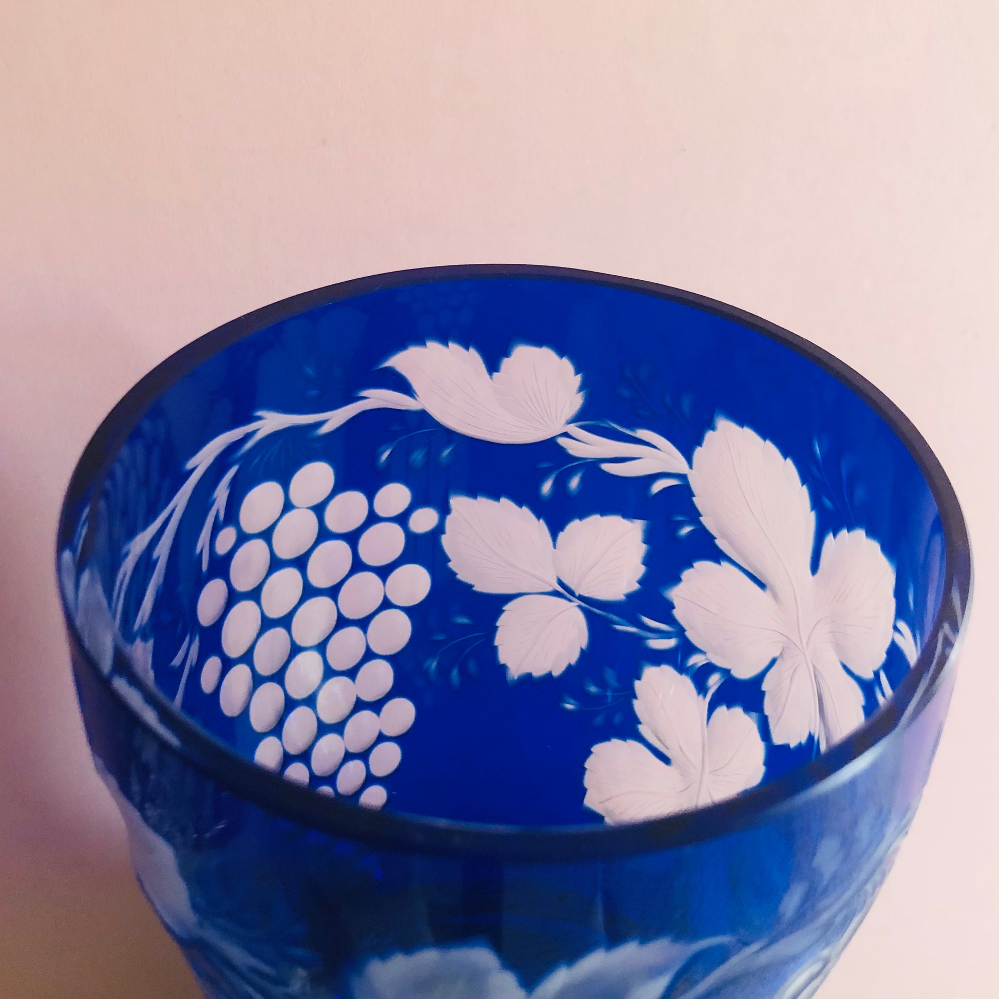 Vintage Bohemian Blue Cut Glass Vase