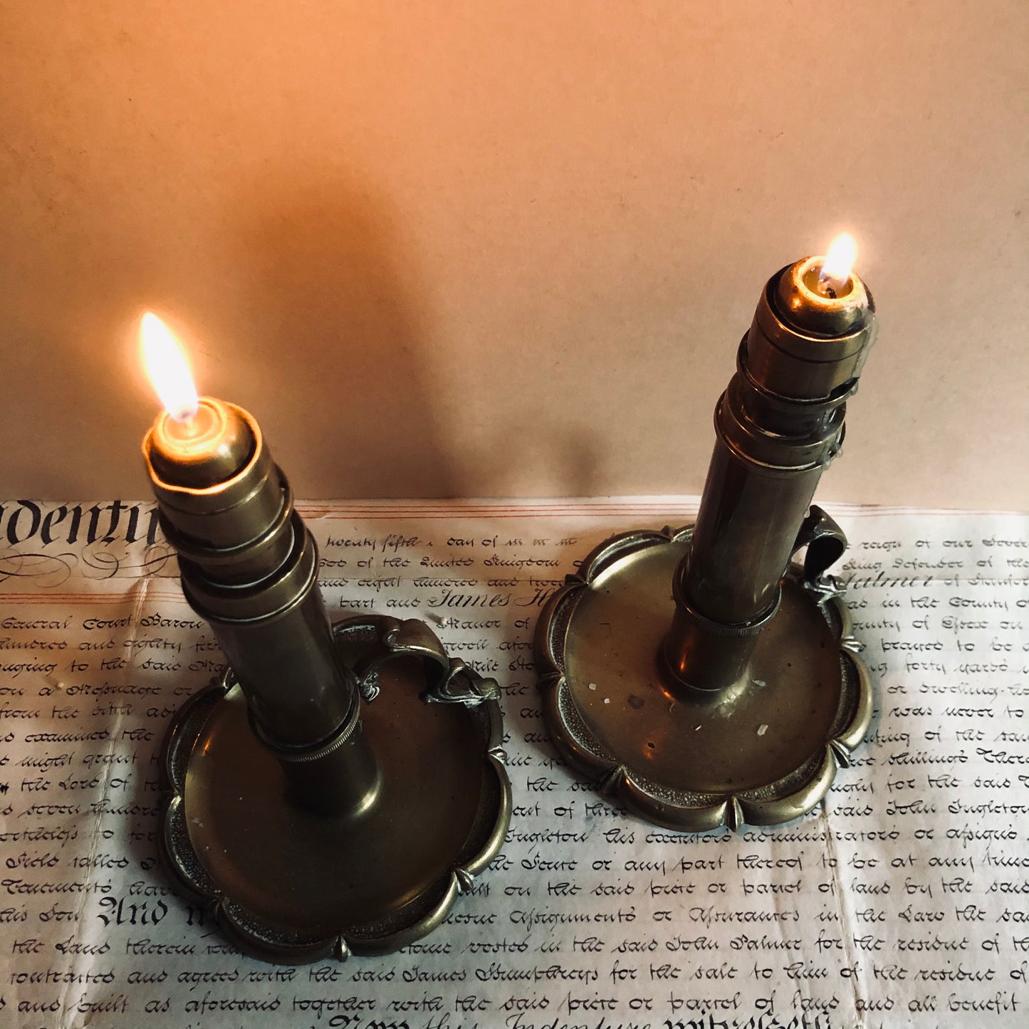 Antique Brass Spring Loaded Candlesticks