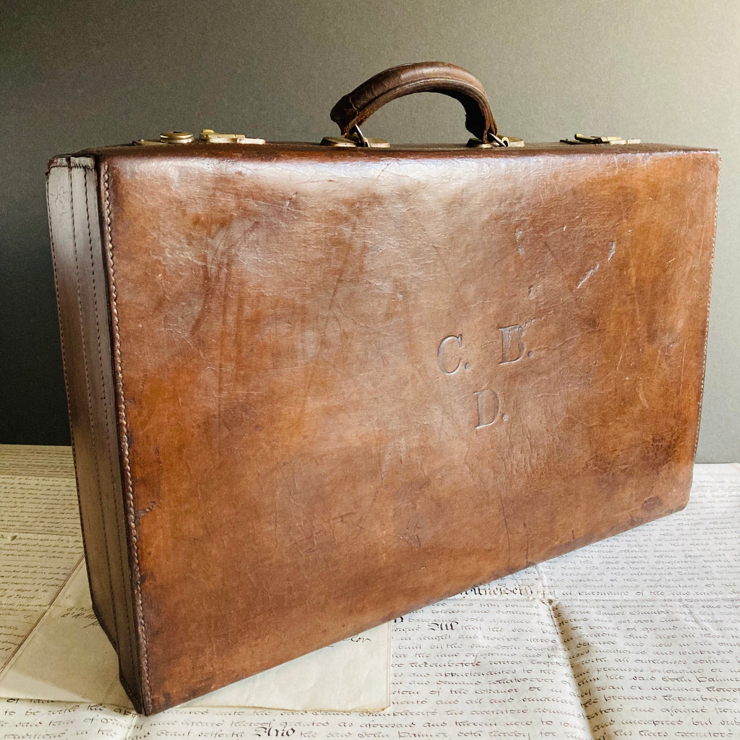 Vintage Brown Leather Suitcase