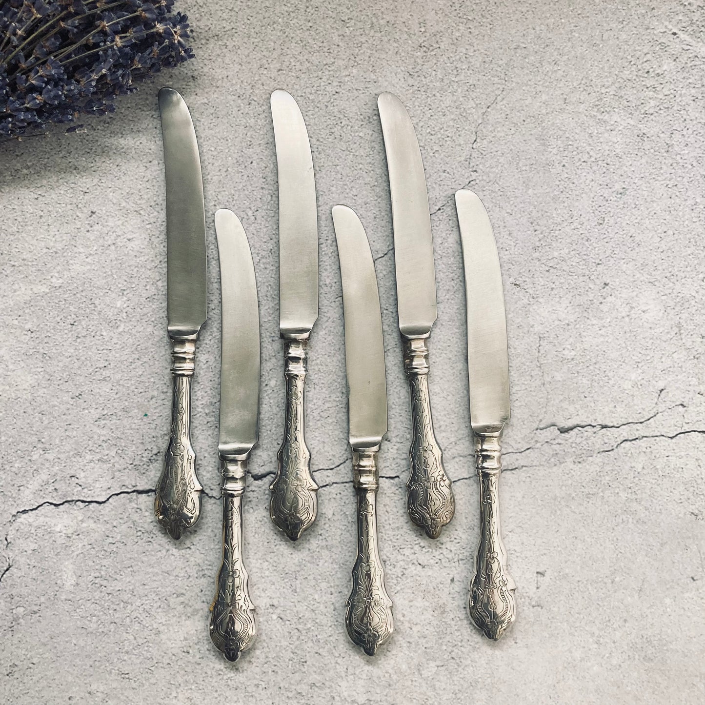  Vintage Silver Plate Floral Handle Knives