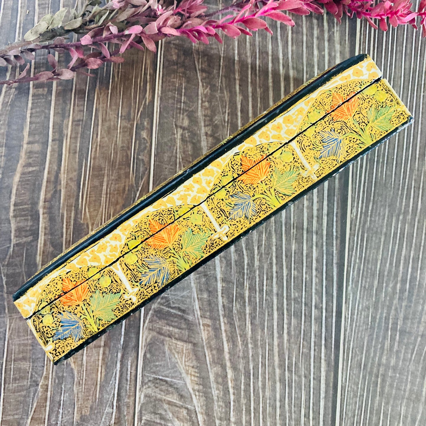 Vintage Paper Mache Kashmir Long Box | Pencil Case