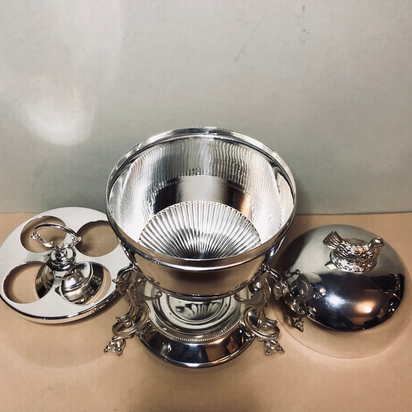 The Groom Heidi - Victorian Silver Egg Coddler with Hen Finial