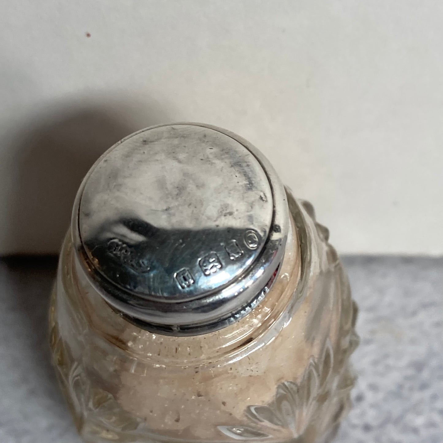 Antique Silver Topped Lavender Salts Bottle With Contents