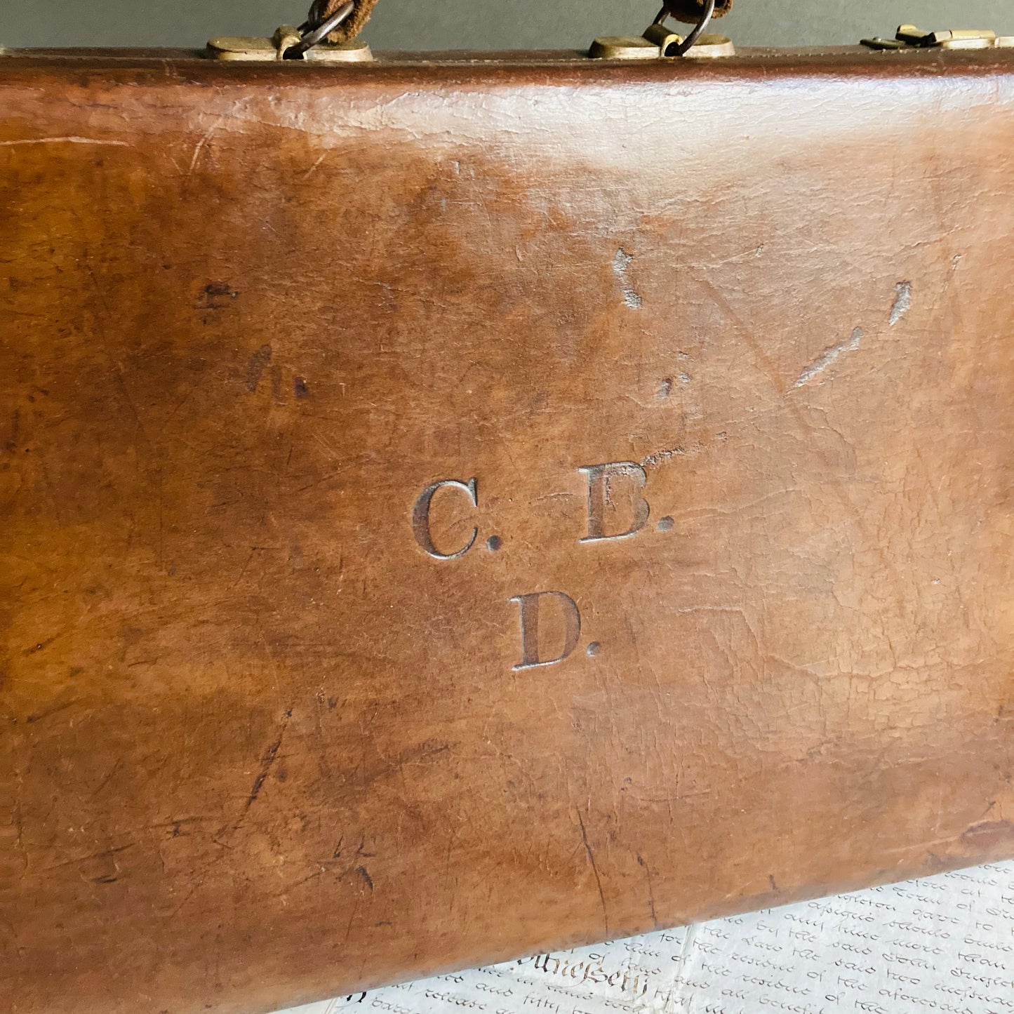 Vintage Brown Leather Suitcase