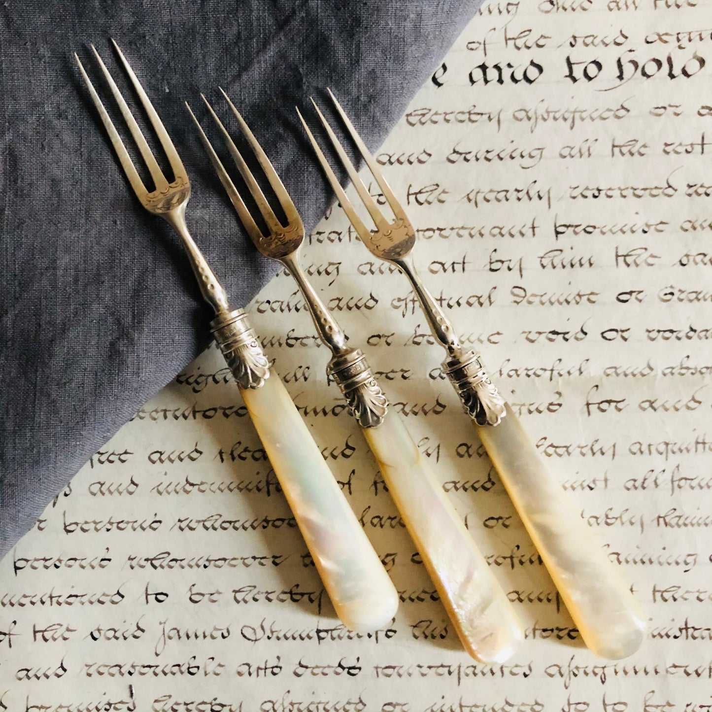 Antique Silver Mother Of Pearl Handle Forks | Cheese Board Accessory