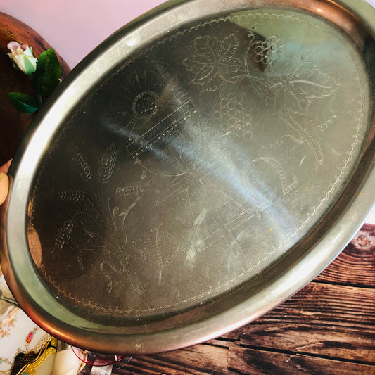 Antique Silver Last Rites Engraved Oval Tray 