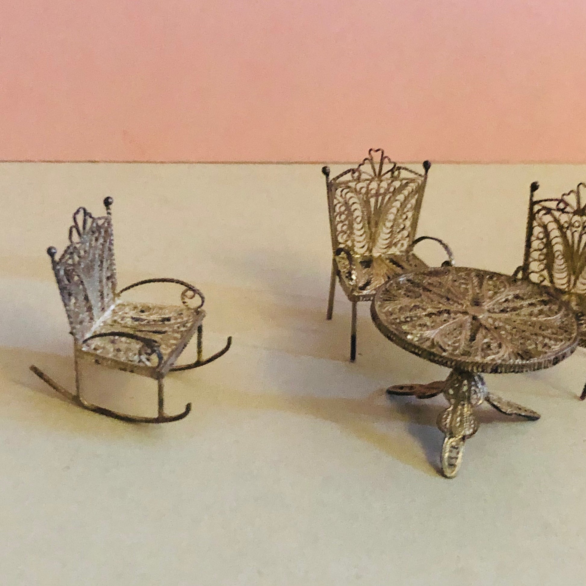 Antique Silver Miniature Filigree Set |  Rare Dolls House Furniture