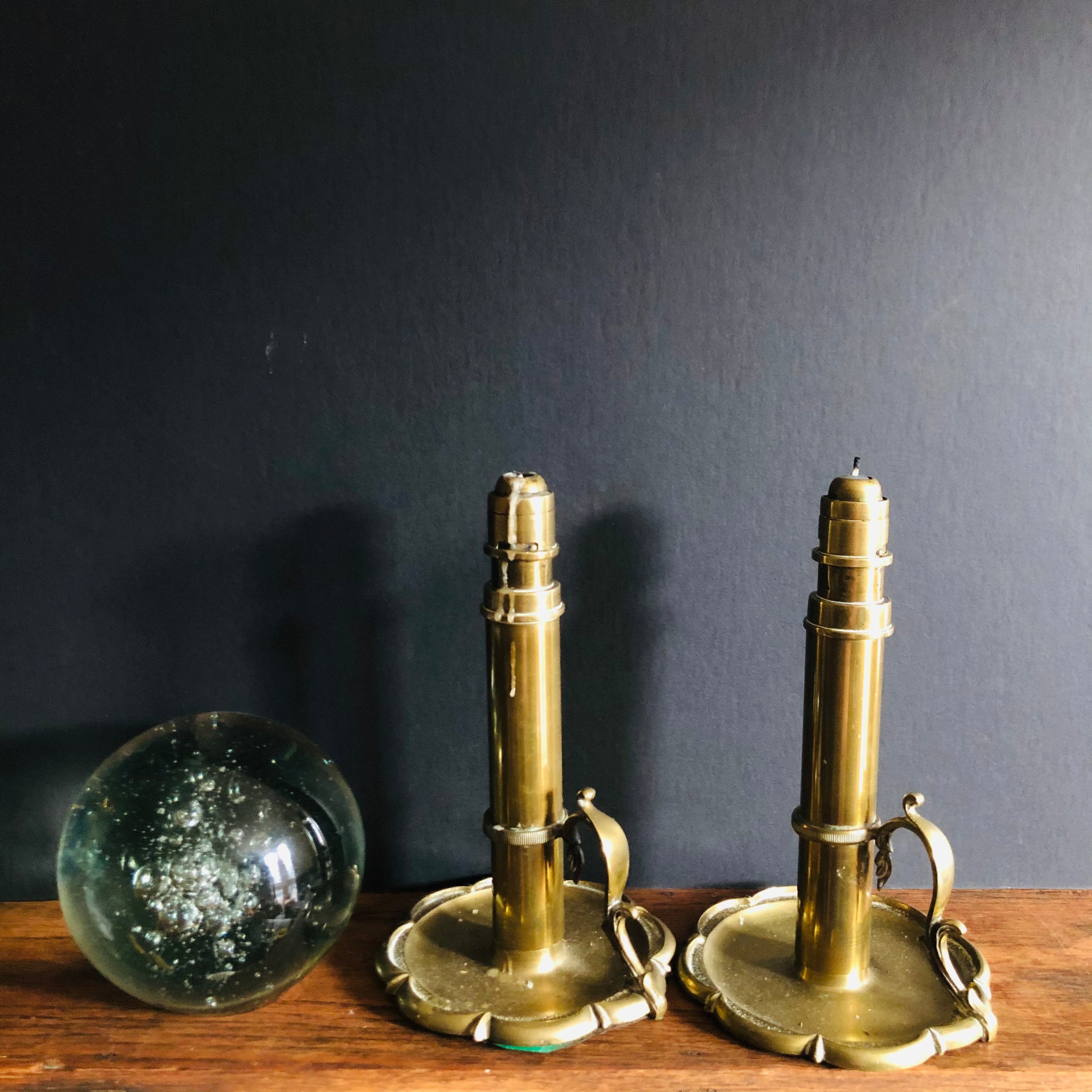 Antique Brass Spring Loaded Candlesticks |The Urban Vintage Affair