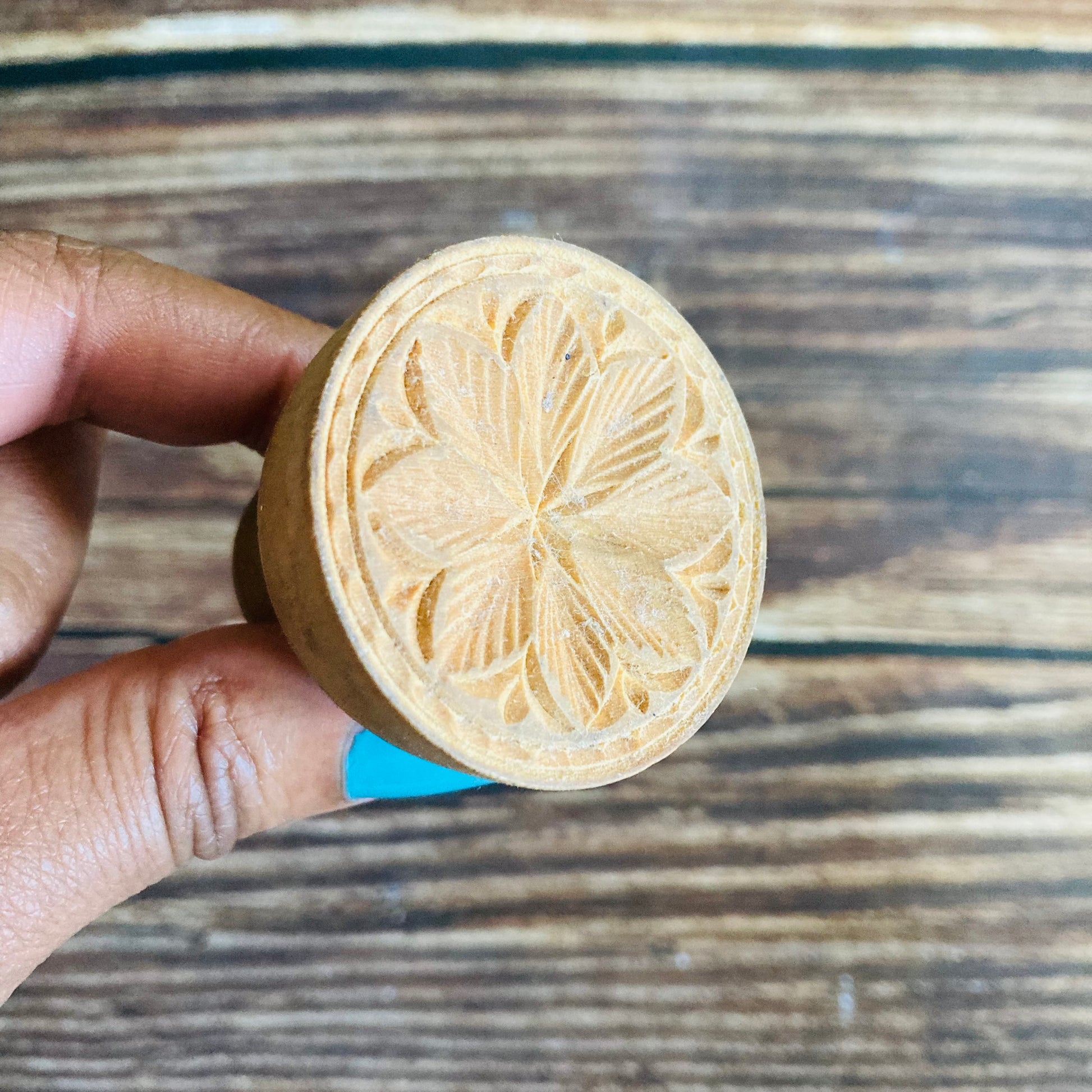 Antique Treen Miniature Wooden Butter Stamp | Country Farmhouse Kitchen 