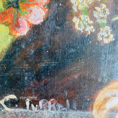 Vintage Pink Carnations Flowers with Cherub on Board