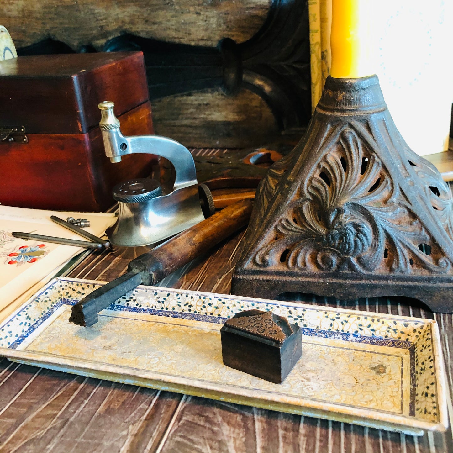 Antique Kashmir Paper Mache Pen Tray