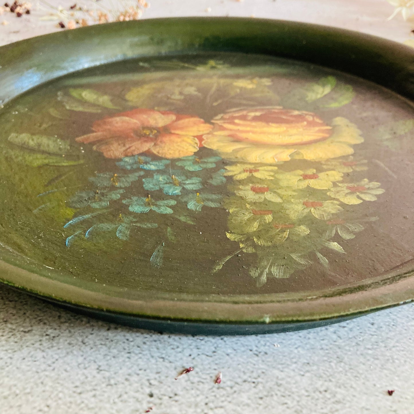 Vintage Lacquer Hand Painted Floral Tray