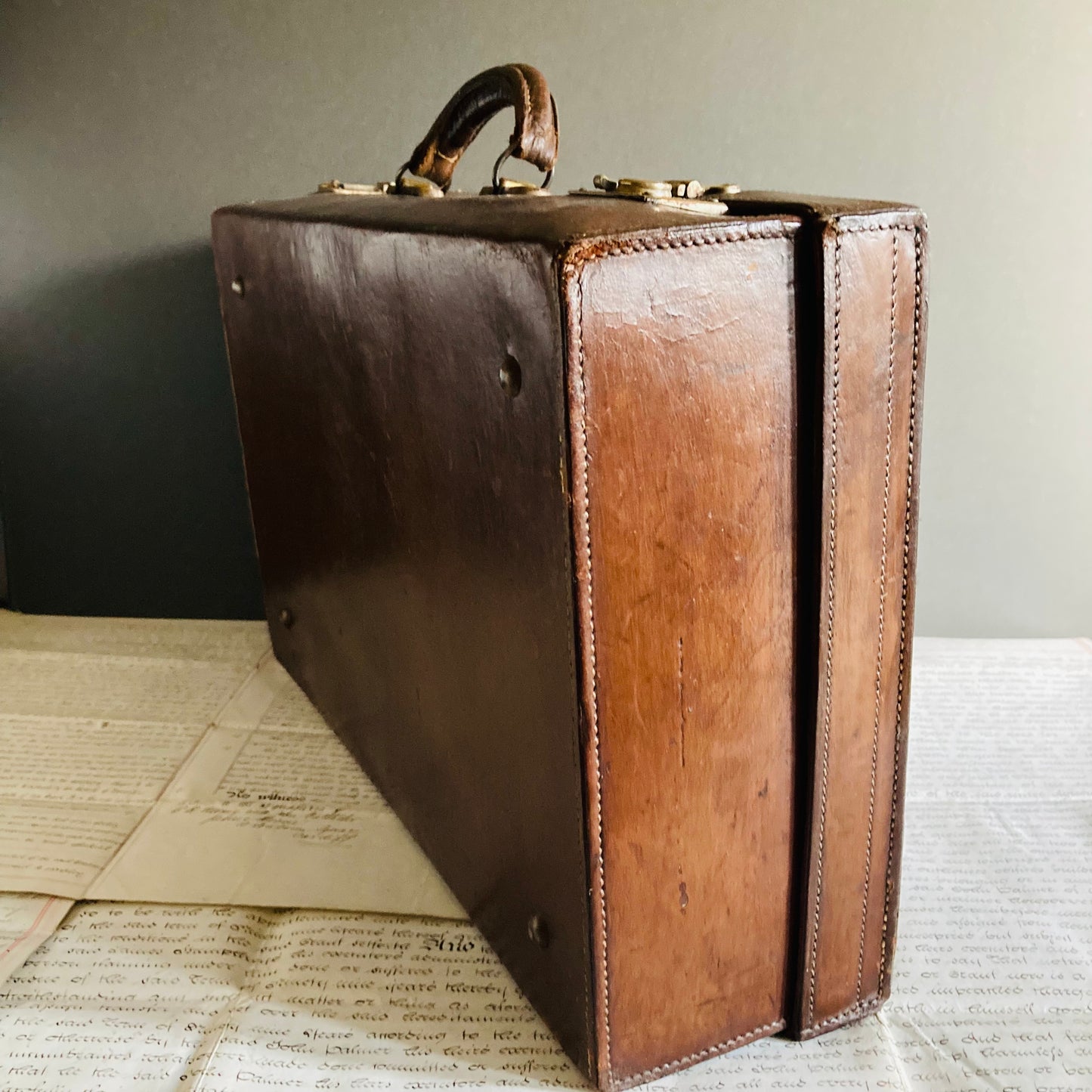 Vintage Brown Leather Suitcase