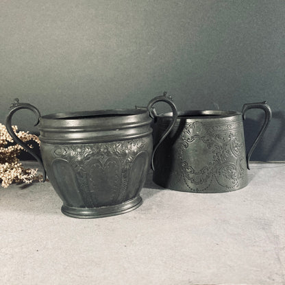 Antique English Pewter Engraved Sugar Bowls